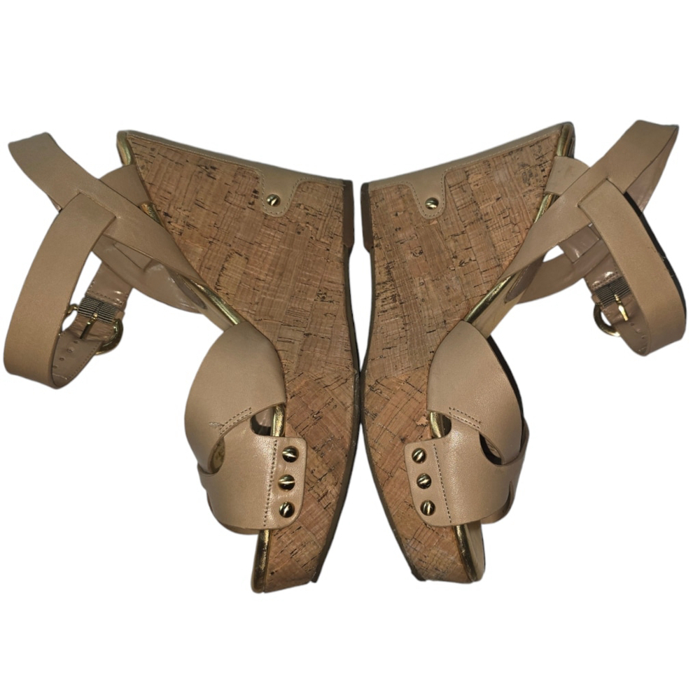 Vintage Women's Ivanka Trump Ithalina Beige Cork Wedge Leatger Sandals Size 8.5 - Picture 7 of 10